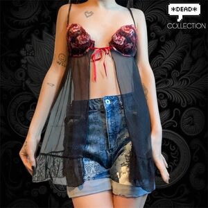 Vintage Y2k Gothic Inner Secrets Rose Embroidered Lace Babydoll Cami